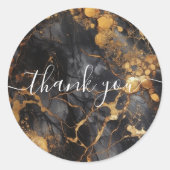 Zwarte en gouden marmerklant bedankt ronde sticker (Voorkant)