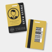 Zwarte en gouden mediapas met foto- en QR-code Badge (Voor- en achterkant)