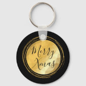 Zwarte en gouden metallische kersttekst sleutelhanger (Voorkant)