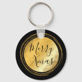 Zwarte en gouden metallische kersttekst sleutelhanger (Achterkant)