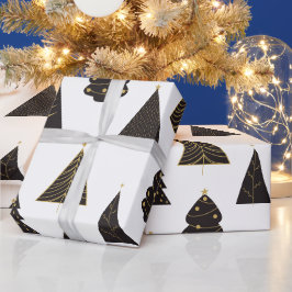 Zwarte en gouden minimalistische kerstbomen cadeaupapier