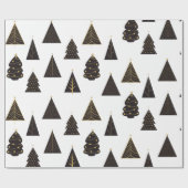 Zwarte en gouden minimalistische kerstbomen cadeaupapier (Vlak)