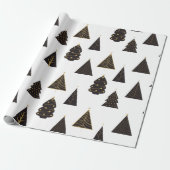 Zwarte en gouden minimalistische kerstbomen cadeaupapier (Uitgerold)