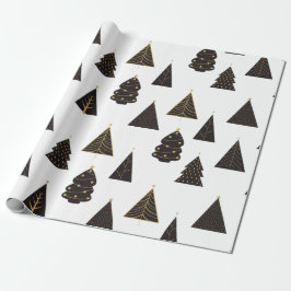Zwarte en gouden minimalistische kerstbomen cadeaupapier