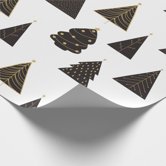 Zwarte en gouden minimalistische kerstbomen cadeaupapier (Hoek)