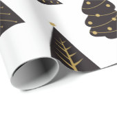 Zwarte en gouden minimalistische kerstbomen cadeaupapier (Rol Hoek)