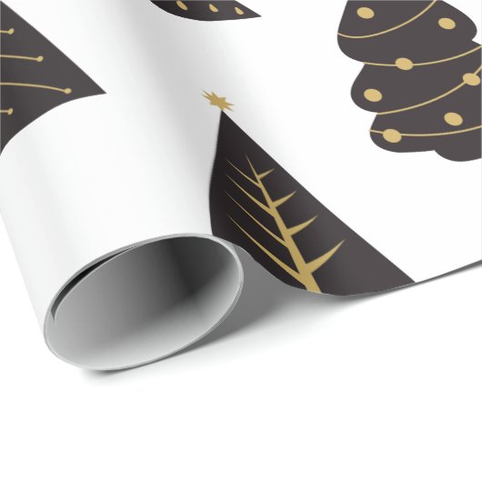 Zwarte en gouden minimalistische kerstbomen cadeaupapier (Rol Hoek)