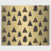 Zwarte en gouden minimalistische kerstbomen, goud cadeaupapier (Vlak)