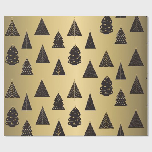 Zwarte en gouden minimalistische kerstbomen, goud cadeaupapier (Vlak)