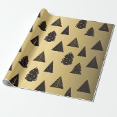 Zwarte en gouden minimalistische kerstbomen, goud cadeaupapier (Uitgerold)