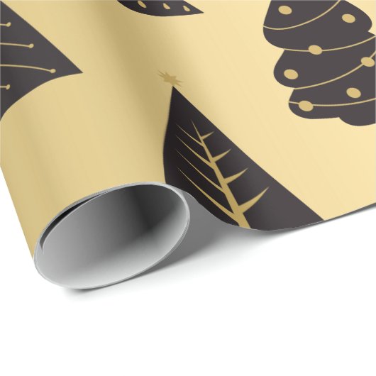 Zwarte en gouden minimalistische kerstbomen, goud cadeaupapier (Rol Hoek)