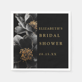 Zwarte en gouden moderne bloemige bruids-shower se servet