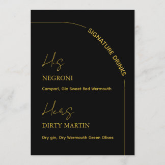 Zwarte en gouden moderne huwelijks signature drank menu