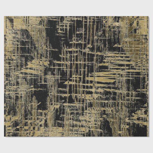 Zwarte en gouden moderne kunst cadeaupapier (Vlak)