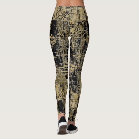 Zwarte en gouden moderne kunst leggings (Achterkant)