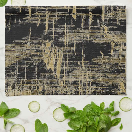 Zwarte en gouden moderne kunst theedoek (Gevouwen)