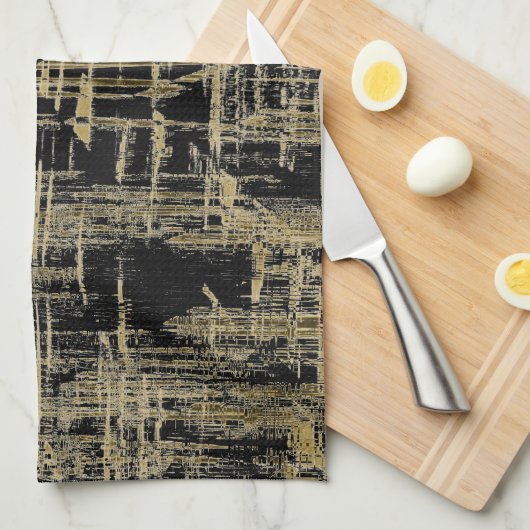Zwarte en gouden moderne kunst theedoek (Quarter Fold)