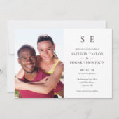 Zwarte en gouden monogram 2 foto's bruiloft kaart (Voorkant)