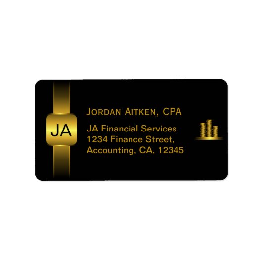Zwarte en Gouden Munten CPA Accountant Adresetiket Etiket (Voorkant)
