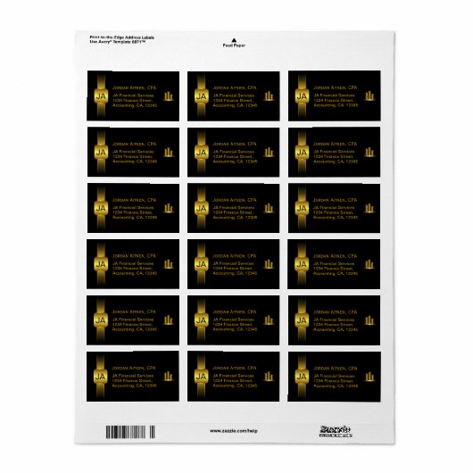 Zwarte en Gouden Munten CPA Accountant Adresetiket Etiket (Full Sheet)