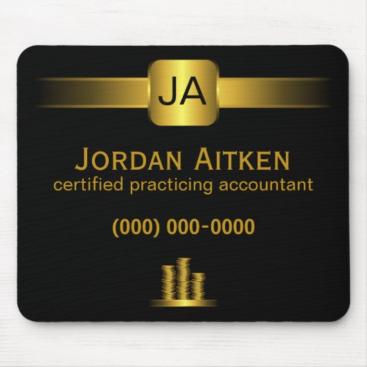 Zwarte en gouden munten CPA Accountant Mousepad Muismat (Voorkant)