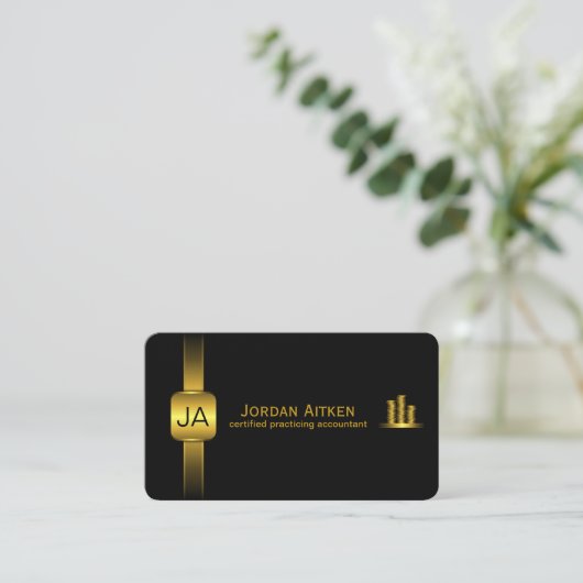 Zwarte en Gouden Munten Horizontale CPA Accountant Visitekaartje (Staand voorkant)