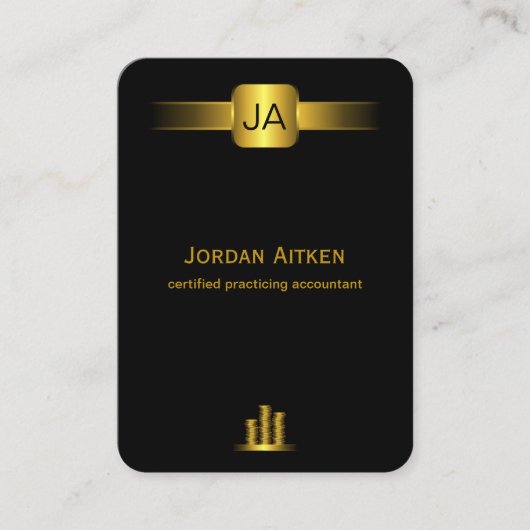 Zwarte en Gouden Munten Verticale Grote CPA Accoun Visitekaartje (Voorkant)
