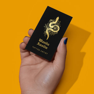 Zwarte En Gouden Mystieke Slangentatoeagekunstenaa Visitekaartje
