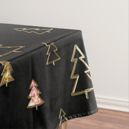 Zwarte en gouden namaak metalen kerstbomen voor de tafelkleed