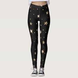 Zwarte en gouden namaak metalen kerststerren voor  leggings