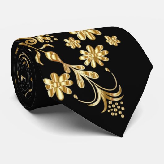 Zwarte en gouden nek stropdas (Opgerold)
