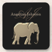 Zwarte en gouden olifant Modern Elegant Monogramed Onderzetter (Voorkant)