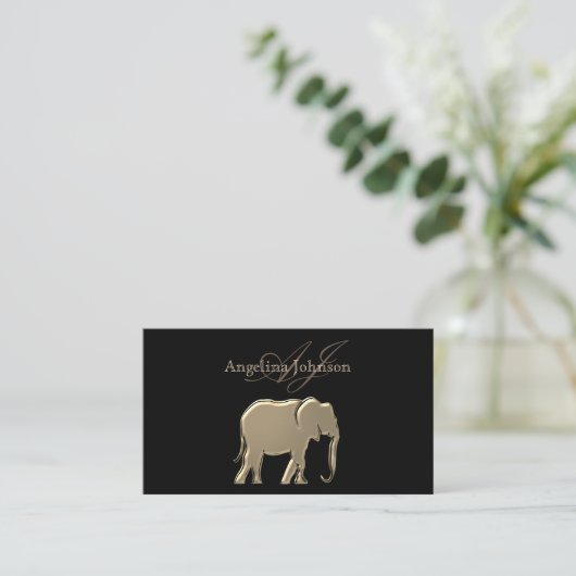 Zwarte en gouden olifant Modern Professional Visitekaartje (Staand voorkant)