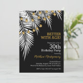 Zwarte en gouden palmbomen verjaardagsfeestje kaart (Staand voorkant)