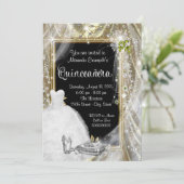 Zwarte en gouden parel Quinceañera Kaart (Staand voorkant)