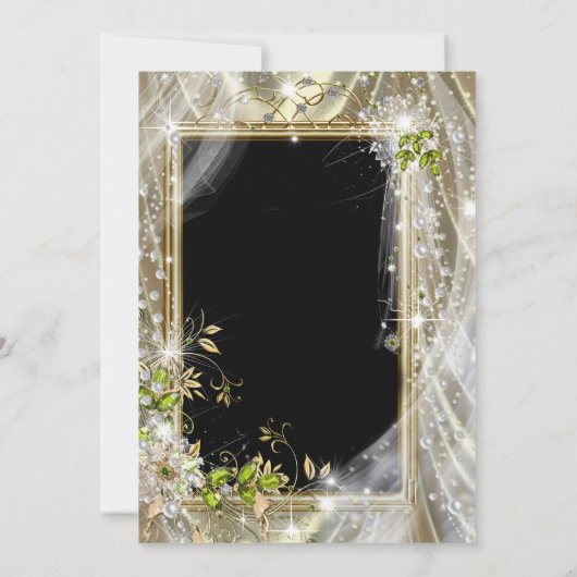 Zwarte en gouden parel Quinceañera Kaart (Achterkant)