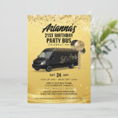 Zwarte en Gouden Party Bus Kaart (Staand voorkant)