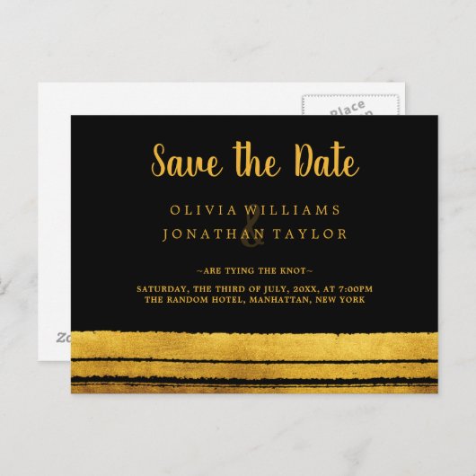 Zwarte en gouden penseelstreek Bewaar de datum Bri Aankondigingskaart (Voorkant / Achterkant)