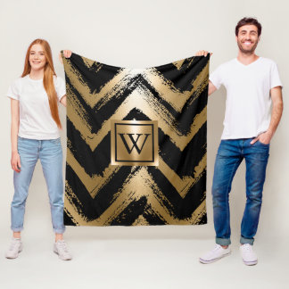 Zwarte en gouden penseelstrepen fleece deken