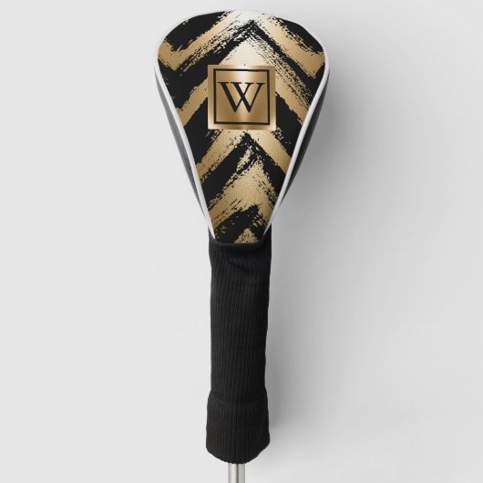 Zwarte en gouden penseelstrepen golfheadcover (Voorkant)