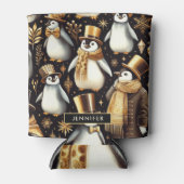 Zwarte en gouden pinguïn blikjeskoeler (Voorkant)
