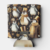 Zwarte en gouden pinguïn blikjeskoeler (Achterkant)