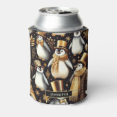 Zwarte en gouden pinguïn blikjeskoeler (Blikje Achterkant)