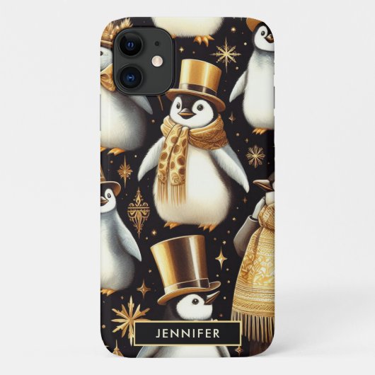 Zwarte en gouden pinguïn Case-Mate iPhone case (Achterkant)