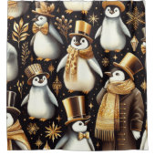 Zwarte en gouden pinguïn douchegordijn (Voorkant)
