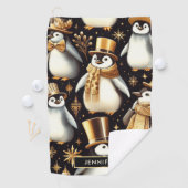 Zwarte en gouden pinguïn golfhanddoek (Insitu)