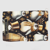 Zwarte en gouden pinguïn golfhanddoek (Horizontaal)
