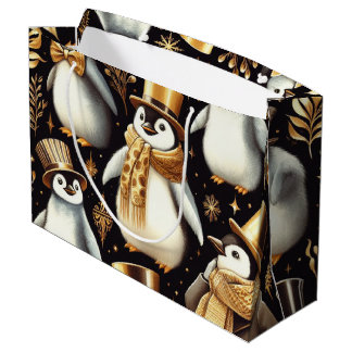 Zwarte en gouden pinguïn groot cadeauzakje