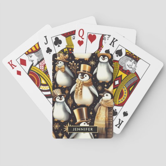 Zwarte en gouden pinguïn pokerkaarten (Achterkant)