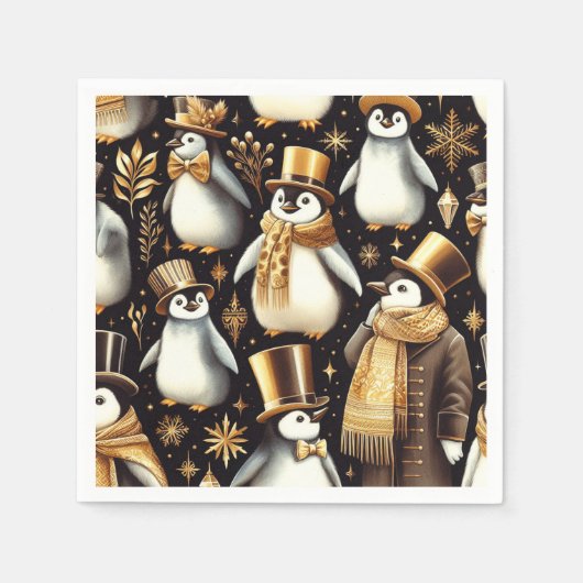 Zwarte en gouden pinguïn servet (Voorkant)